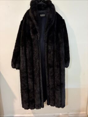 Vintage Monterey Fashions Black Faux Fur Long Coat — Luxe Winter Trench